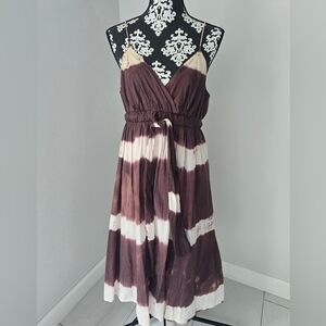 Metro 7 Brown and Cream Tie-Dye Midi Dress